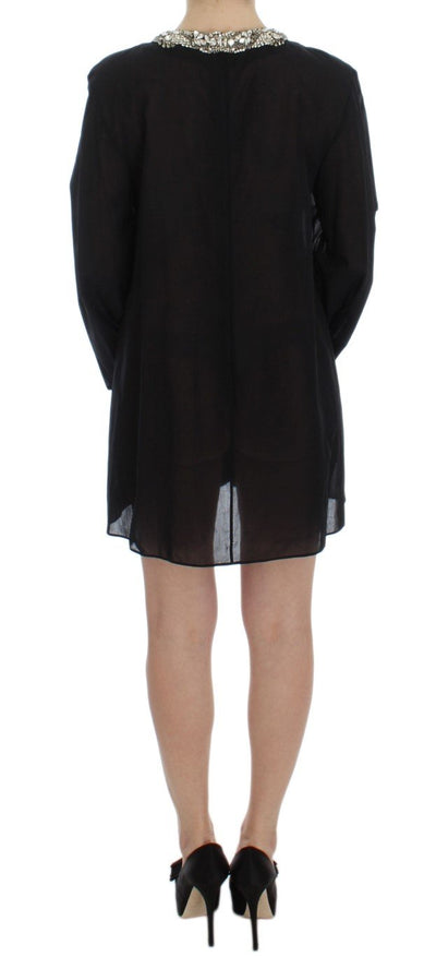 Black Cotton Crystal Collar Dress
