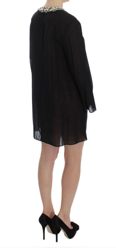 Black Cotton Crystal Collar Dress