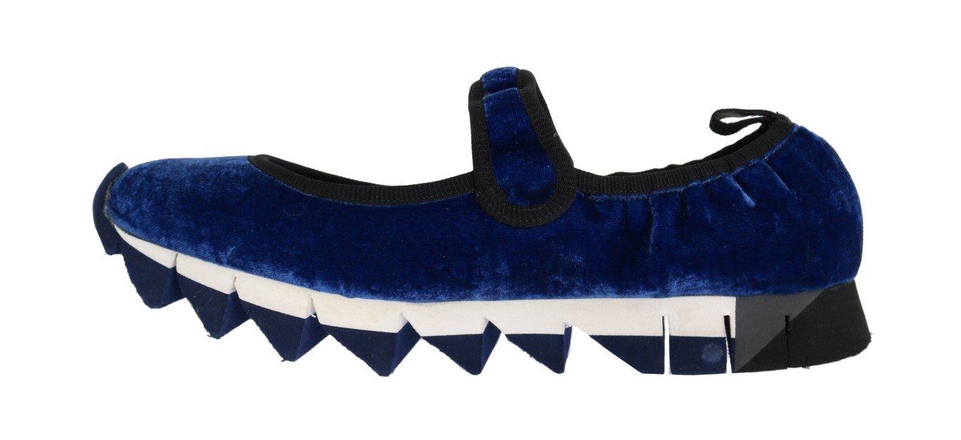 Blue Velvet Crystal Strap Ballerina Shoes