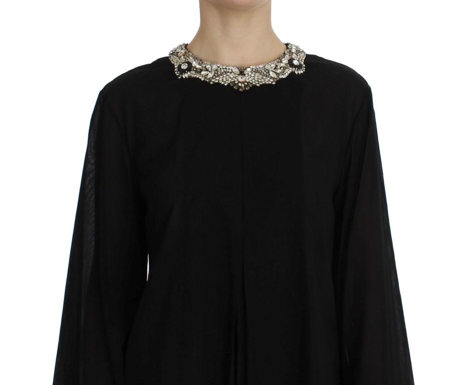Black Cotton Crystal Collar Dress