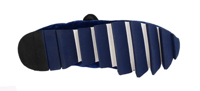 Blue Velvet Crystal Strap Ballerina Shoes