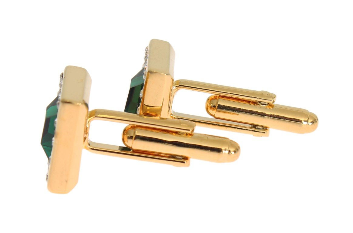 Gold Brass Clear Green Crystal Cufflinks