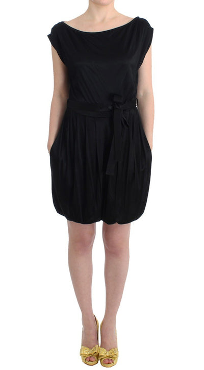 Black Mini Jersey Shift Belted Dress
