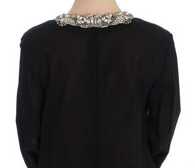 Black Cotton Crystal Collar Dress