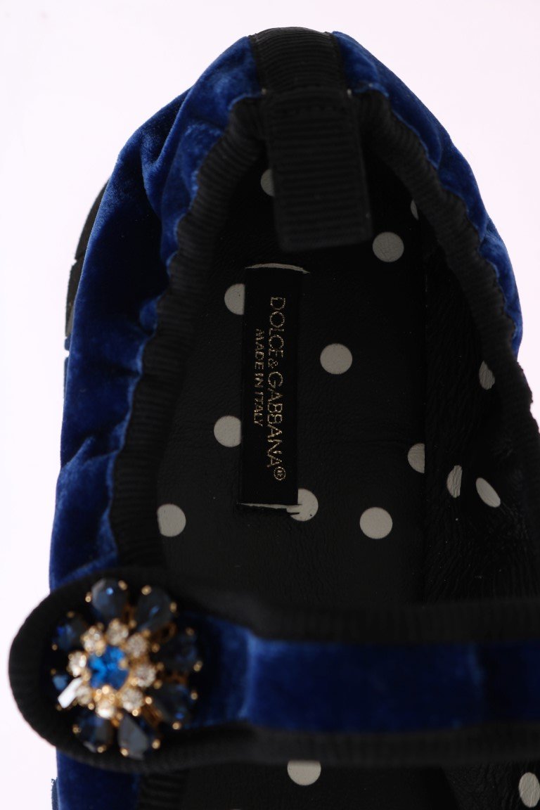 Blue Velvet Crystal Strap Ballerina Shoes
