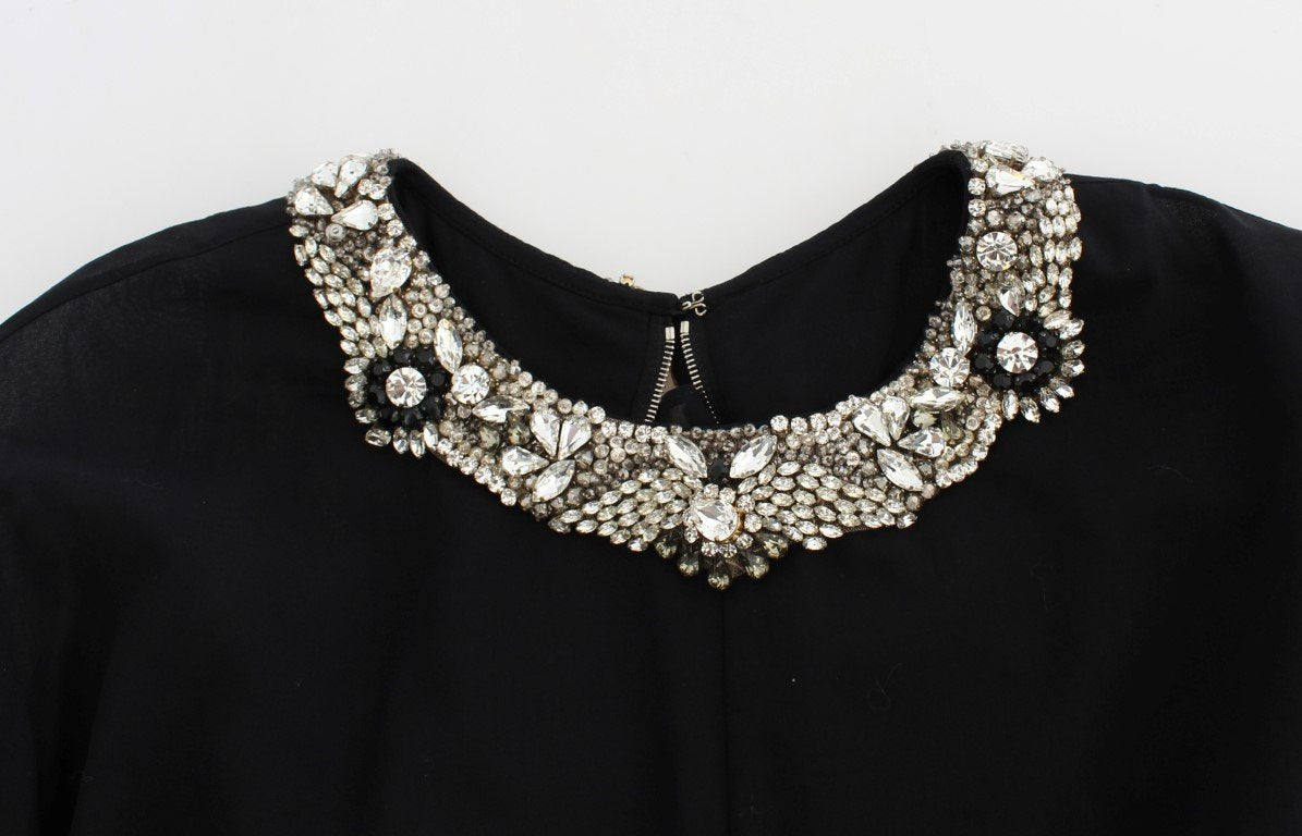 Black Cotton Crystal Collar Dress