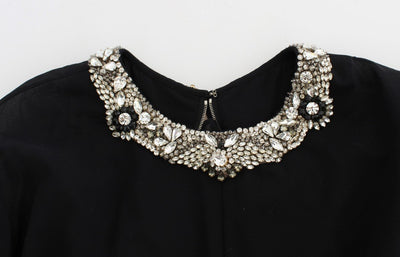 Black Cotton Crystal Collar Dress