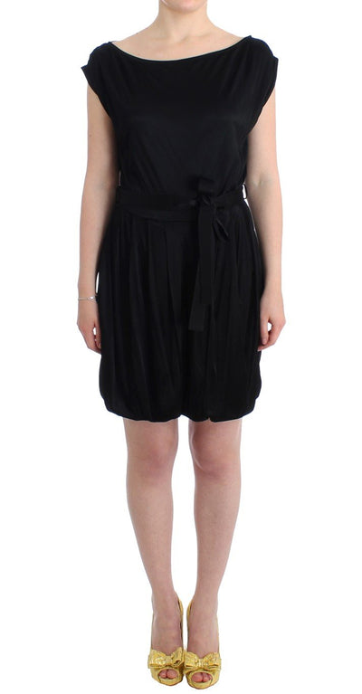 Black Mini Jersey Shift Belted Dress