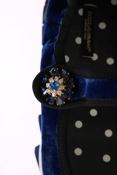 Blue Velvet Crystal Strap Ballerina Shoes