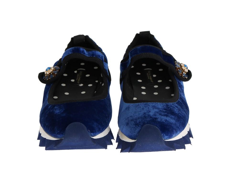 Blue Velvet Crystal Strap Ballerina Shoes
