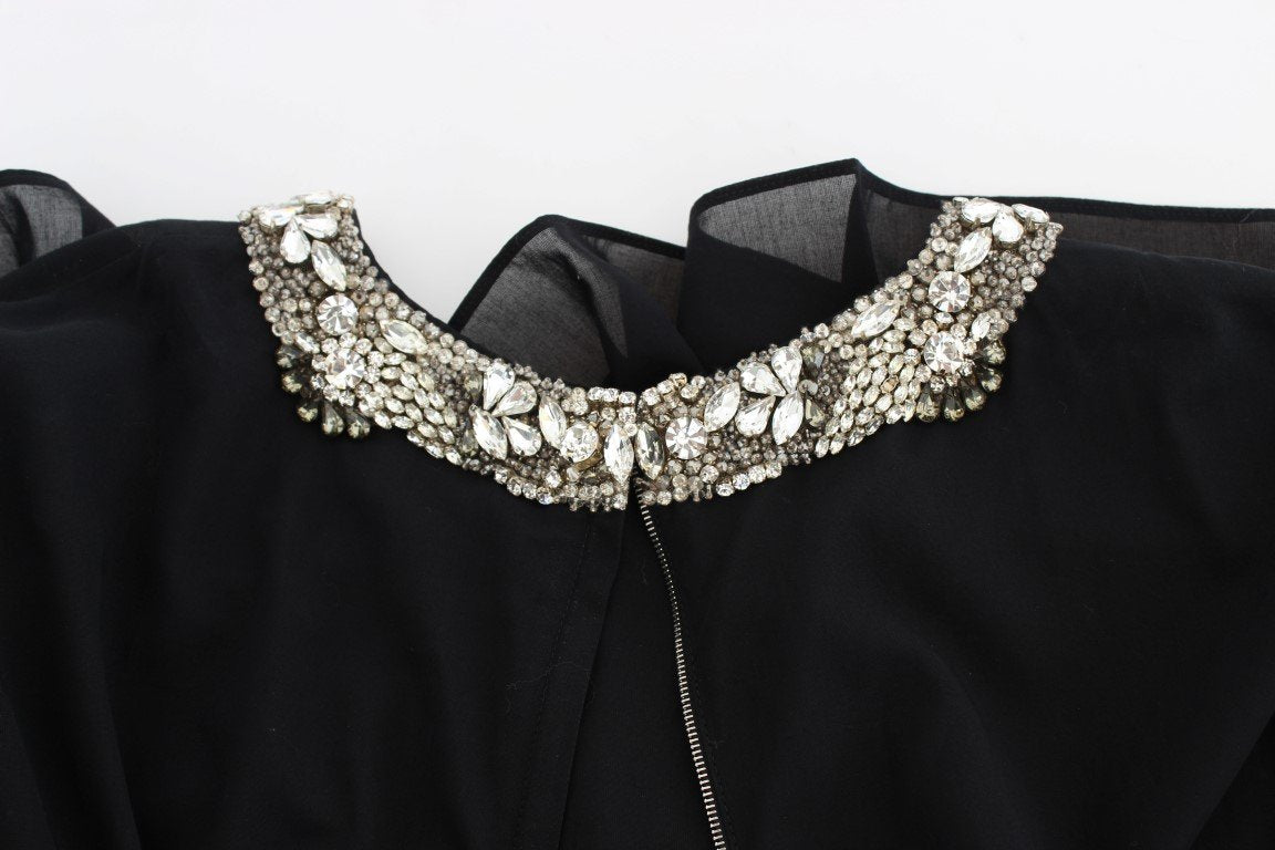 Black Cotton Crystal Collar Dress