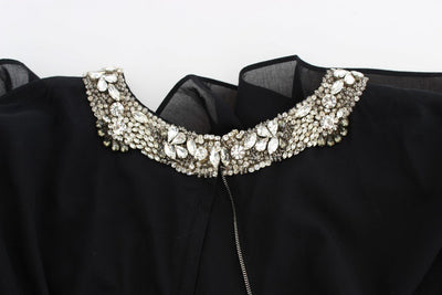 Black Cotton Crystal Collar Dress