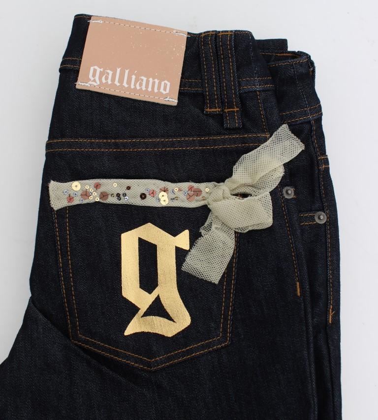 Blue Regular Fit Sequined Cotton Denim Jeans