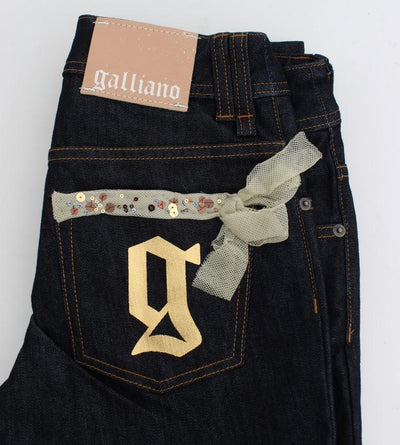 Blue Regular Fit Sequined Cotton Denim Jeans
