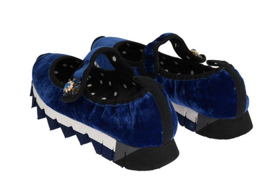 Blue Velvet Crystal Strap Ballerina Shoes