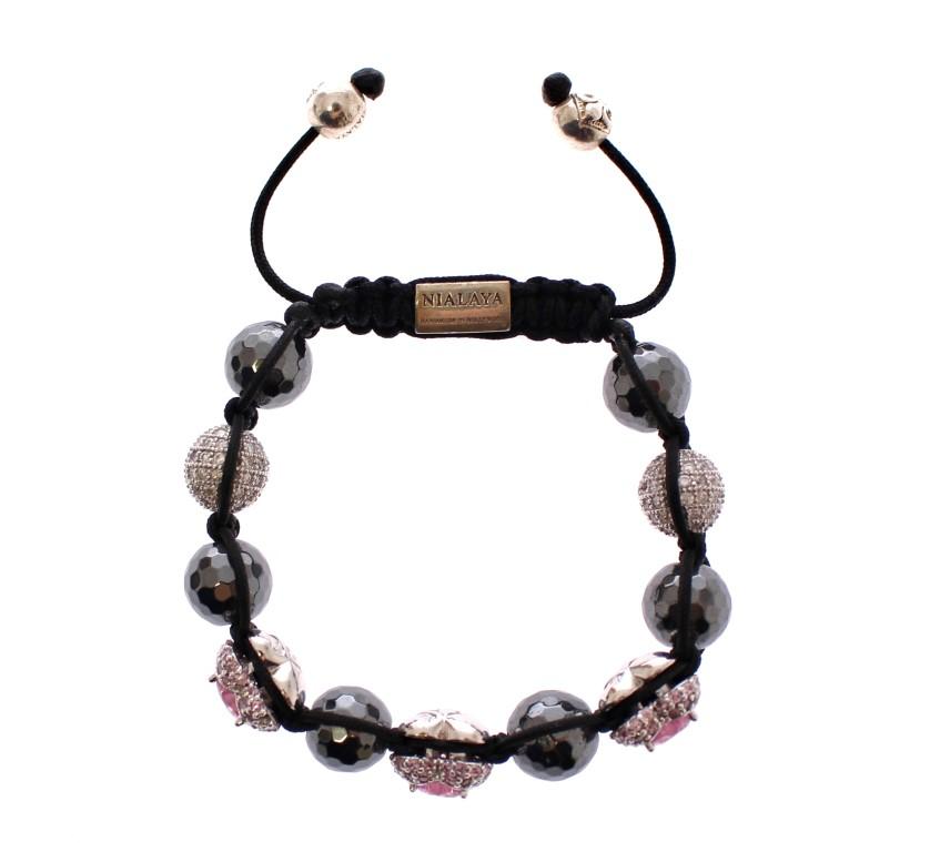 Hematite Pink Clear CZ 925 Silver Bracelet