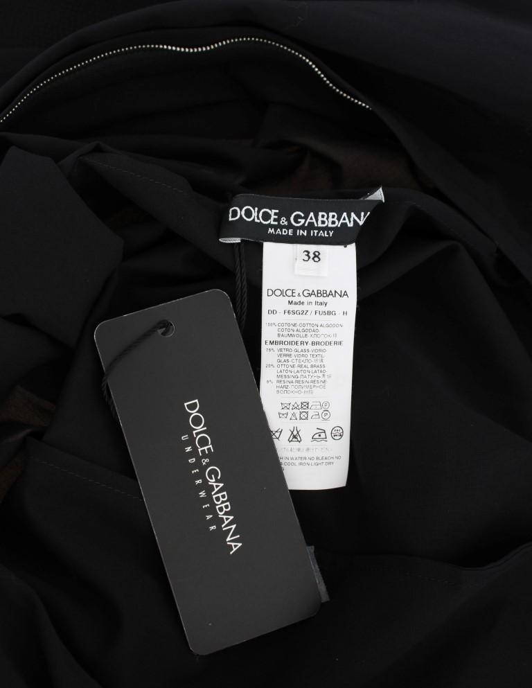 Black Cotton Crystal Collar Dress