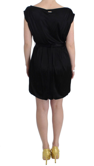 Black Mini Jersey Shift Belted Dress