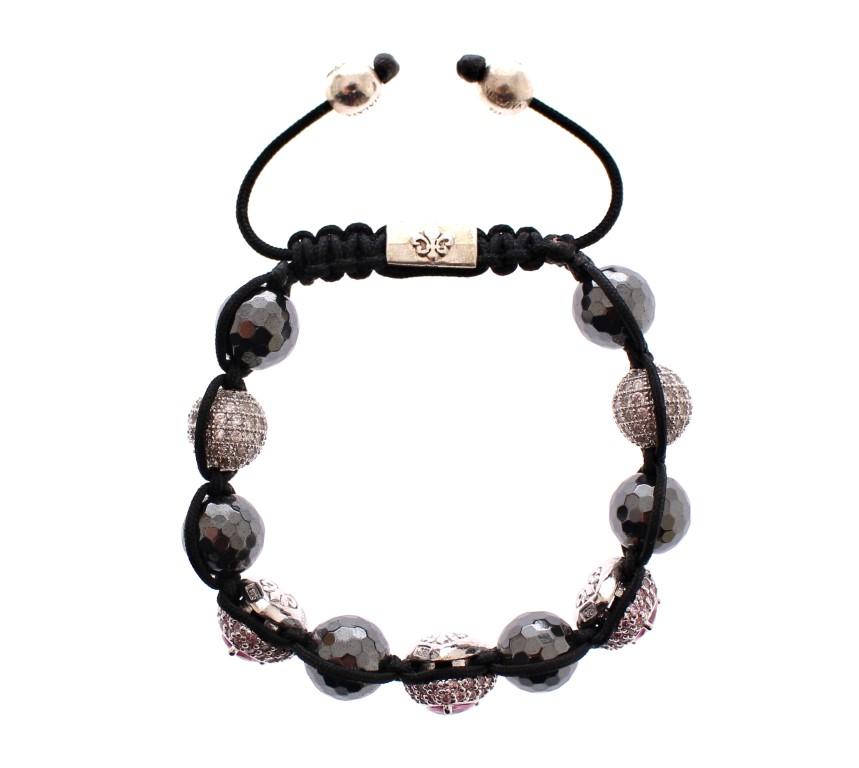 Hematite Pink Clear CZ 925 Silver Bracelet