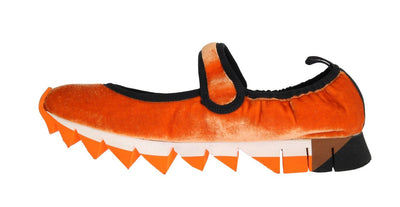 Orange Velvet Crystal Strap Ballerina Shoes