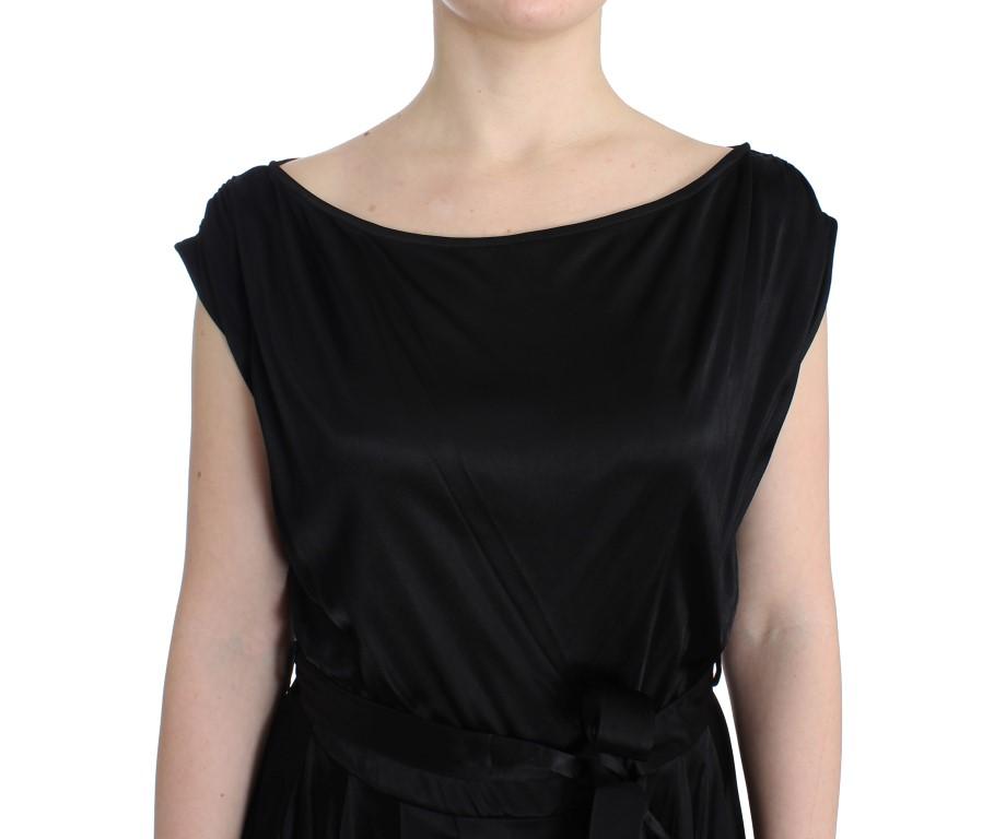 Black Mini Jersey Shift Belted Dress