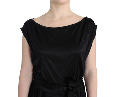 Black Mini Jersey Shift Belted Dress