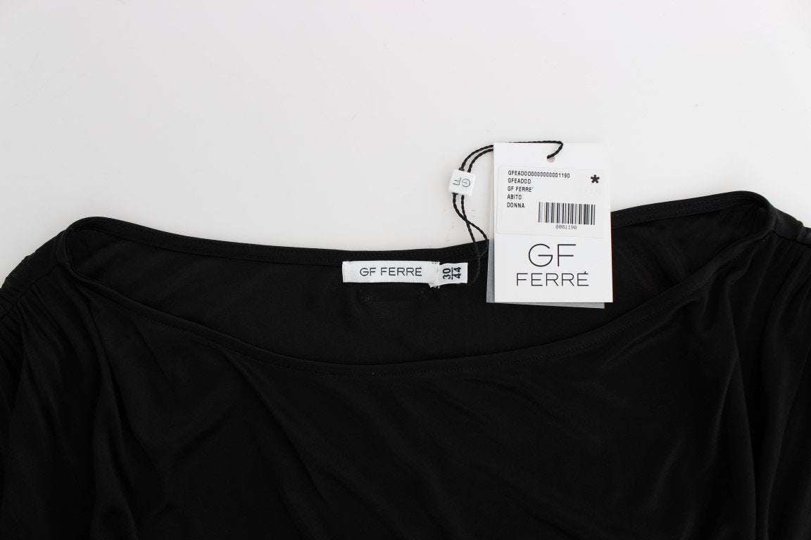 Black Mini Jersey Shift Belted Dress