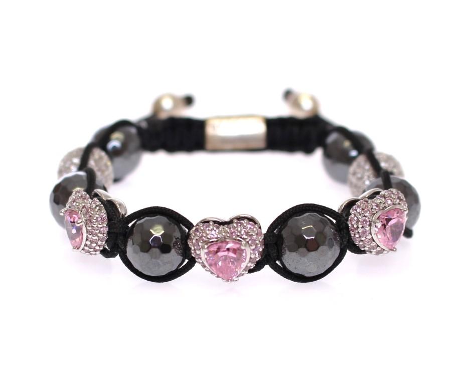 Hematite Pink Clear CZ 925 Silver Bracelet