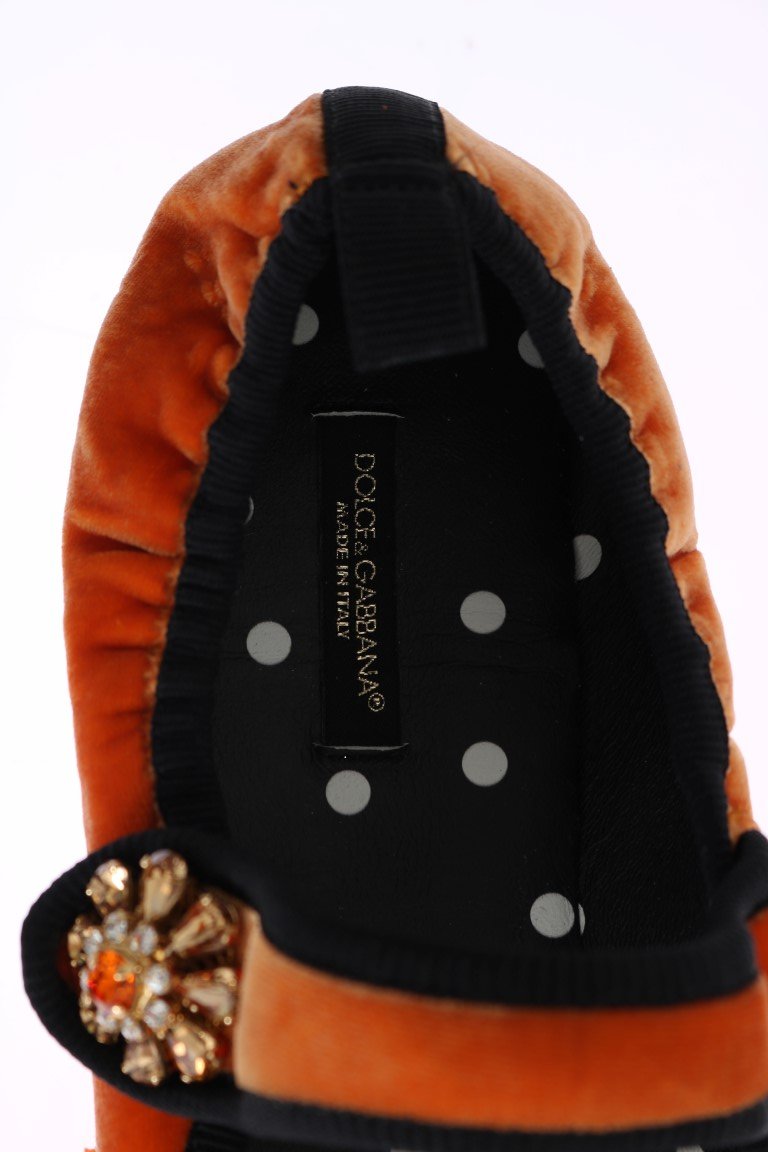 Orange Velvet Crystal Strap Ballerina Shoes