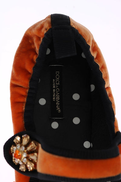 Orange Velvet Crystal Strap Ballerina Shoes