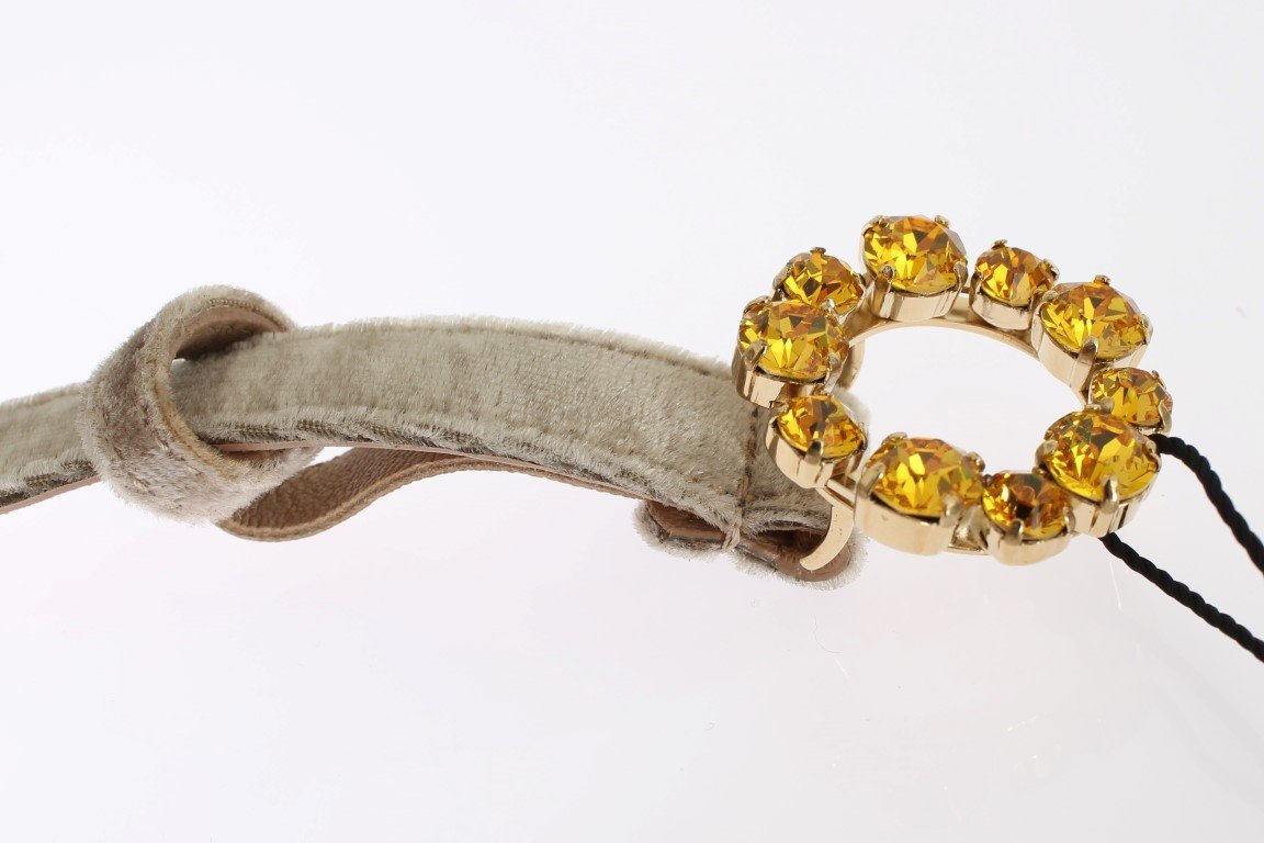 Beige Suede Leather Crystal Buckle Belt
