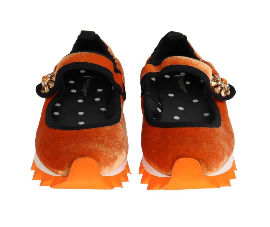 Orange Velvet Crystal Strap Ballerina Shoes