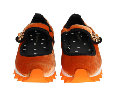 Orange Velvet Crystal Strap Ballerina Shoes