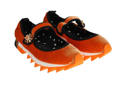 Orange Velvet Crystal Strap Ballerina Shoes