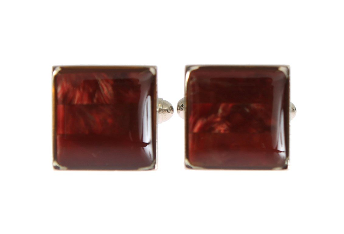 Silver Brass Square Red Stone Cufflinks