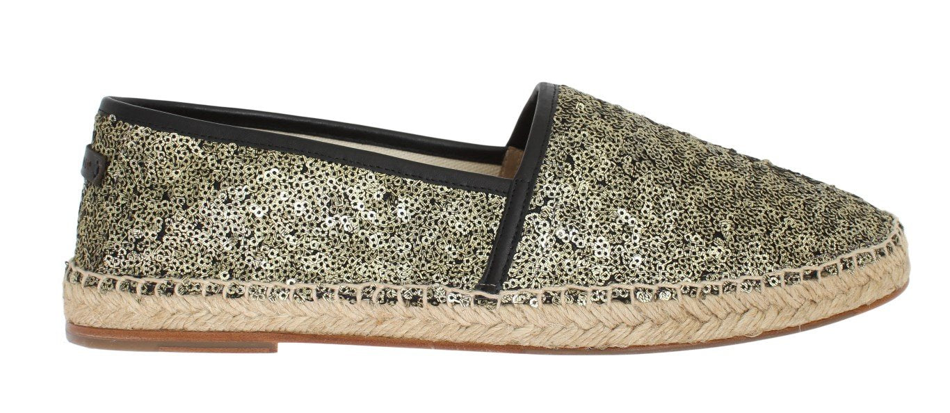 Gold Sequined Logo Loafers Espadrilles