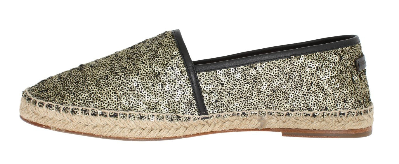 Gold Sequined Logo Loafers Espadrilles