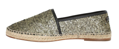 Gold Sequined Logo Loafers Espadrilles