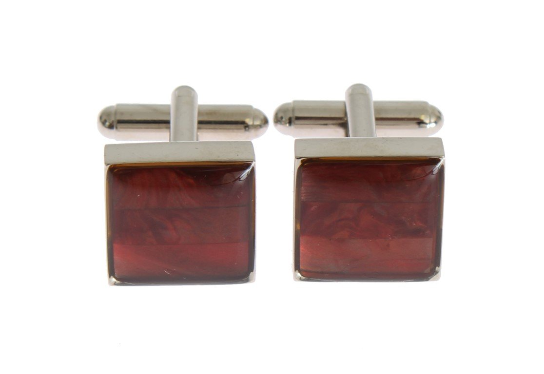 Silver Brass Square Red Stone Cufflinks