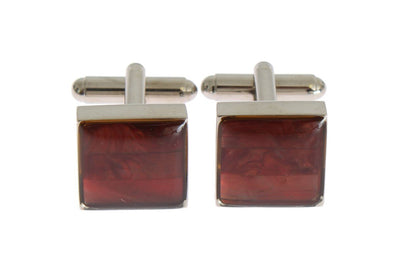 Silver Brass Square Red Stone Cufflinks