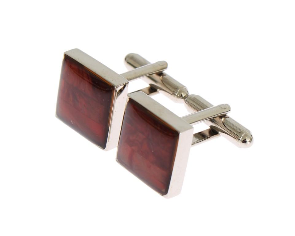 Silver Brass Square Red Stone Cufflinks
