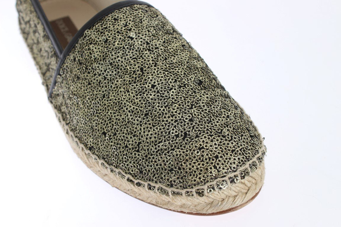Gold Sequined Logo Loafers Espadrilles