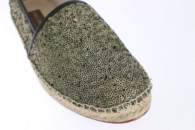 Gold Sequined Logo Loafers Espadrilles