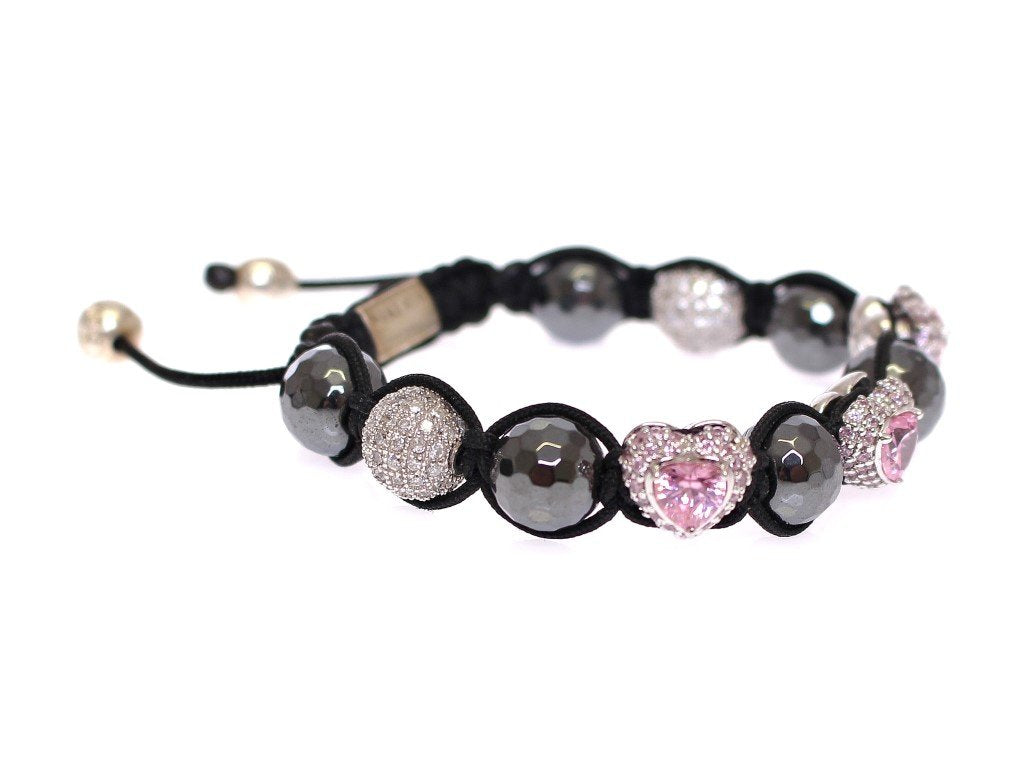 Hematite Pink Clear CZ 925 Silver Bracelet
