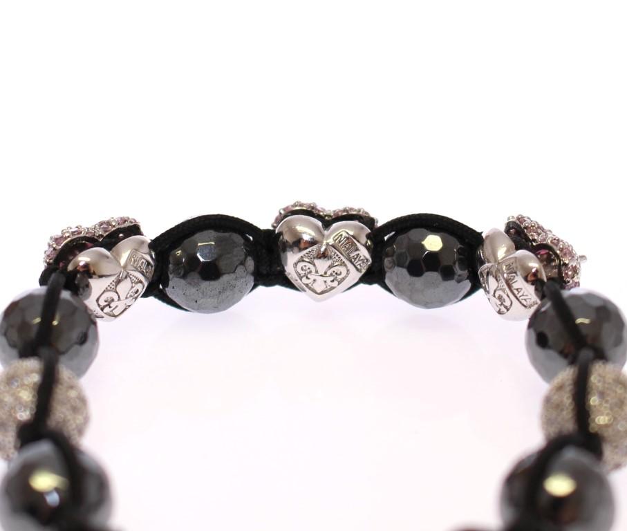 Hematite Pink Clear CZ 925 Silver Bracelet