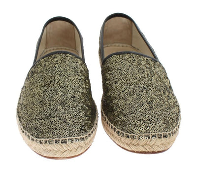 Gold Sequined Logo Loafers Espadrilles