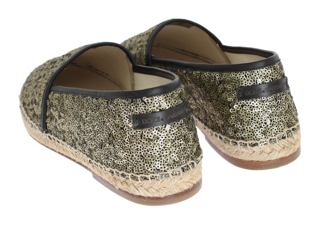 Gold Sequined Logo Loafers Espadrilles