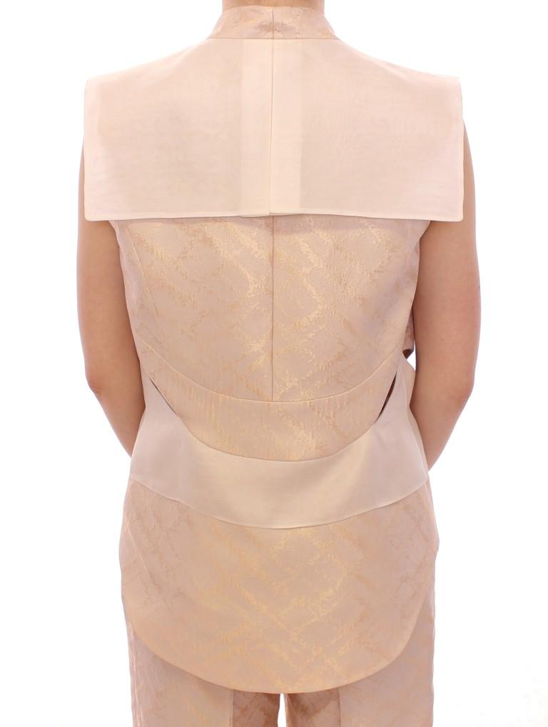 Beige brocade sleeveless jacket vest