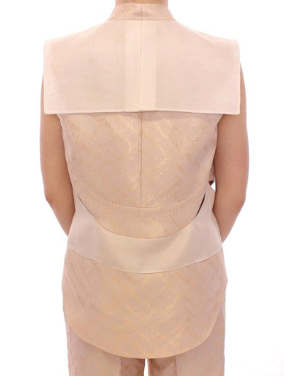 Beige brocade sleeveless jacket vest