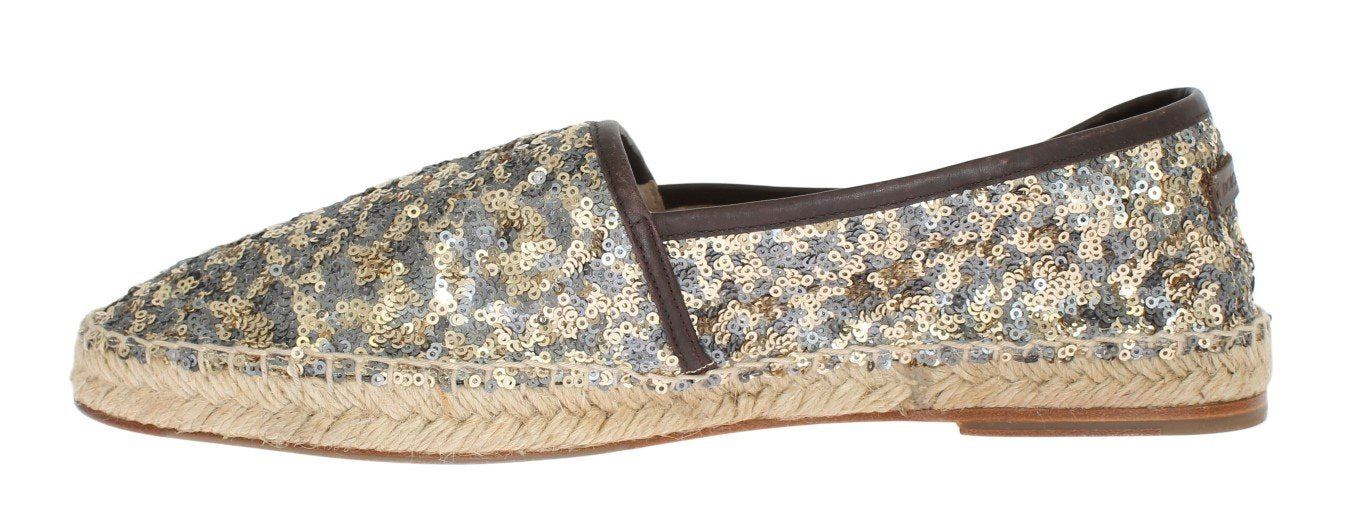Gold Silver Sequined Logo Espadrilles